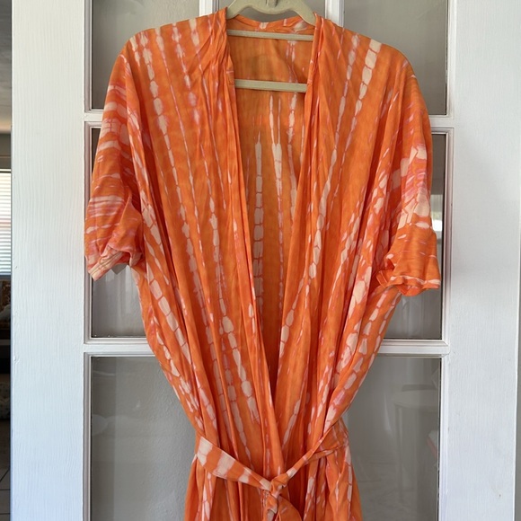 NEW | Hand-dyed Orange Tie Dye Kimono, Swim Cover-up, Robe, Kaftan, Caftan - Picture 5 of 5